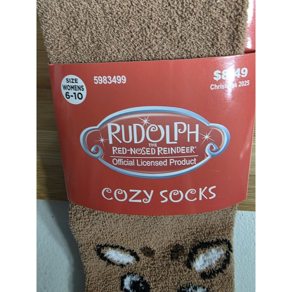 Rudolph The Red Nosed Reindeer Cozy Grip Socks Size Women's 6-10 Christmas 2025